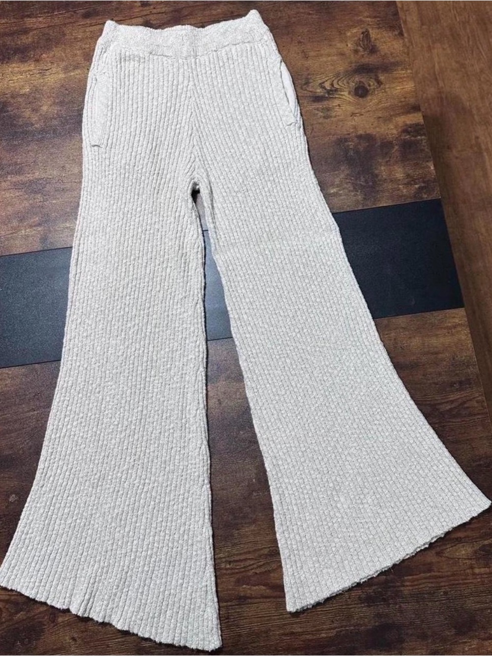 Free People Beach Heavy Knit Ribbed Flare Pants - oatmeal size xS